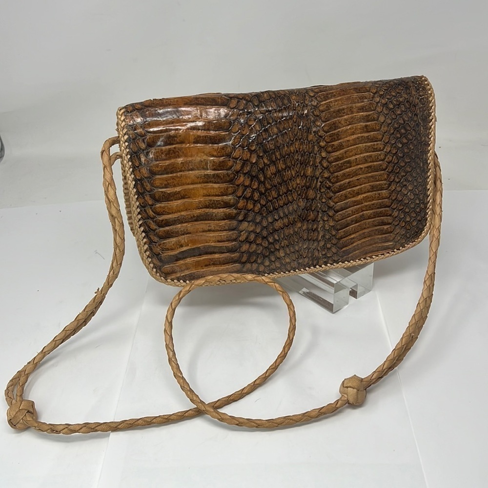 Vintage Python Snakeskin and Natural Leather Shoulder Bag